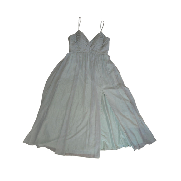 Women's Azazie Dusty Sage Green A-line Gown Evening Wed Custom 38 Bust 32 Waist - Picture 2 of 11